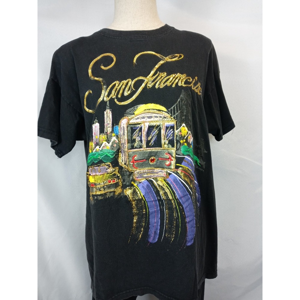 Vintage 80s San Francisco Outfit Set One Size Puffy Paint Glitter USA Made Tee - Picture 2 of 12